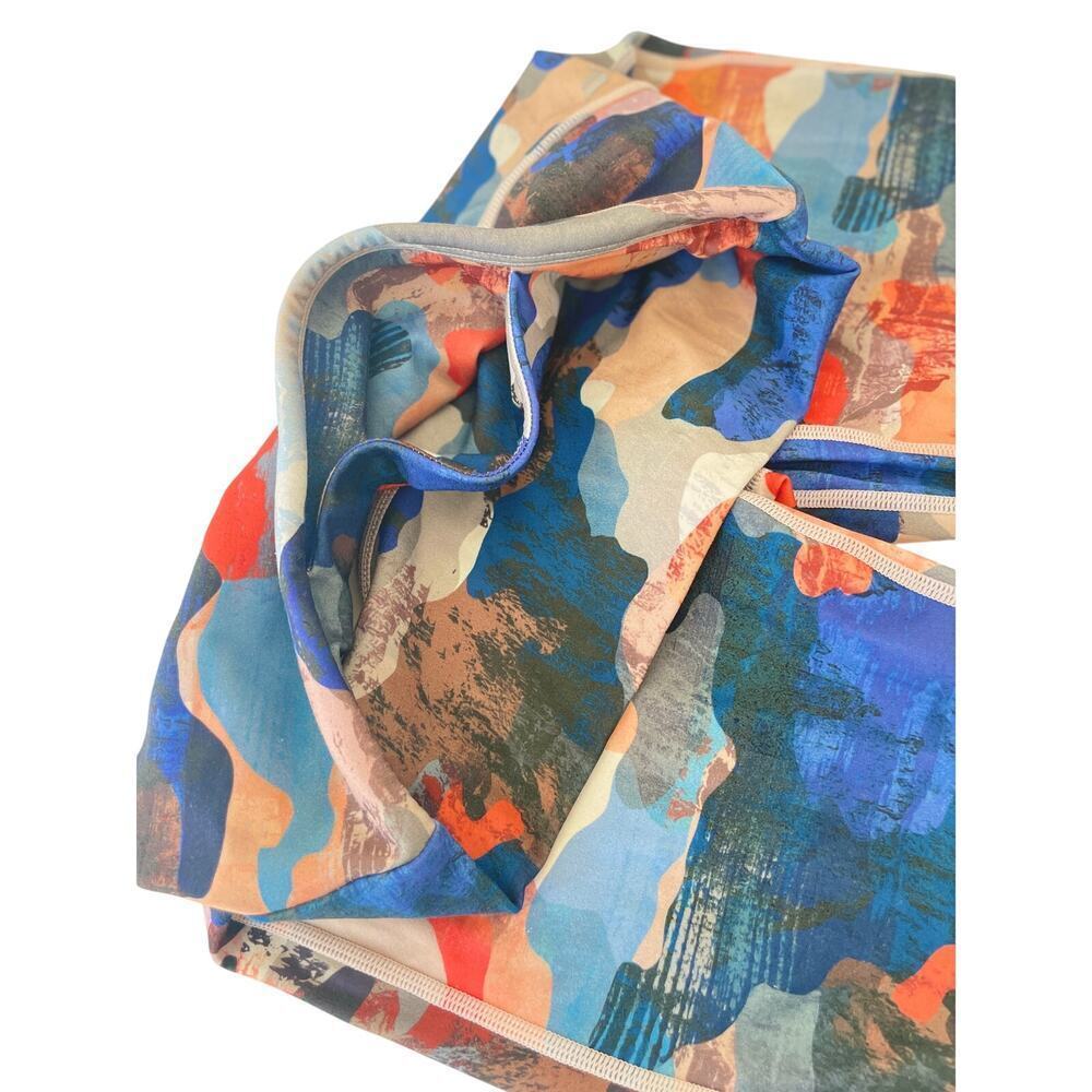 FABLETICS HIGH WAISTED LEGGINGS SZ SMALL ROYAL BLUE ORANGE CAMO PHONE POCKET - Picture 13 of 16